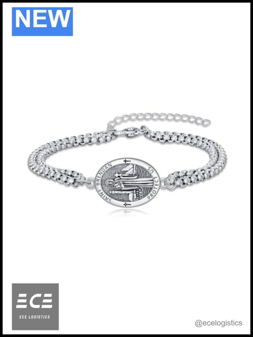 925 Sterling Silver Saint Brendan Bracelet Religious Jewelry for Men Women